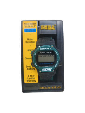 VINTAGE SEGA SPORTS GLOW DIAL WRIST WATCH NOS GENESIS Black Green Water Resis